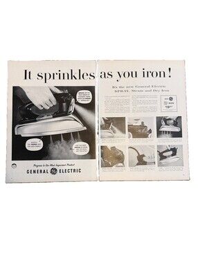 1957 General Electric Print Ad It Sprinkles As You Iron! Spray Steam Dry Mid Cen